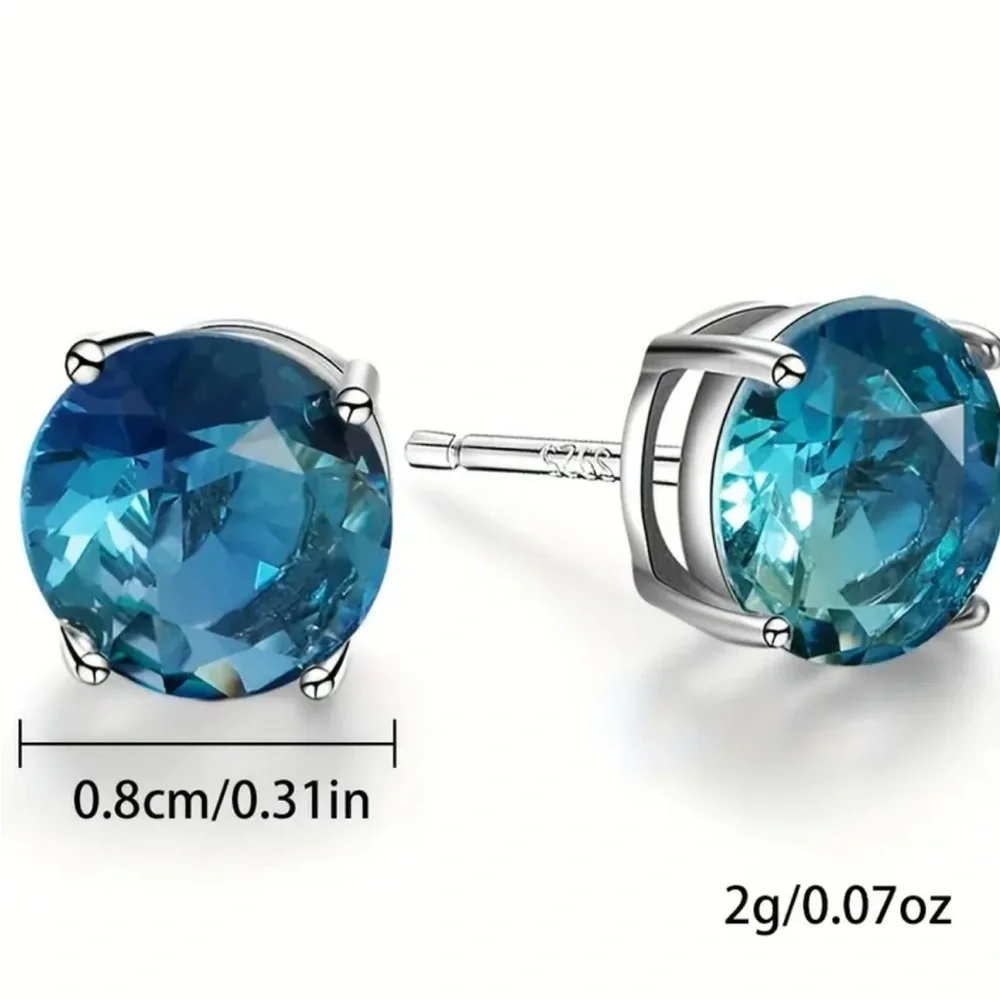 Blue Tourmaline Sterling Silver Stud Earrings - Picture 4 of 4